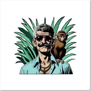 Man and Monkey in the jungle Posters and Art